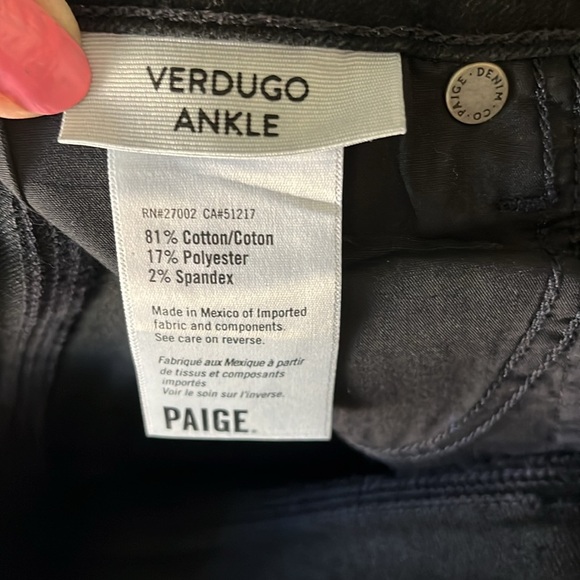 PAIGE NWOT VERDUGO ANKLE BLACK JEANS - Sterling Dark Coated- Size 28 - Picture 4 of 12